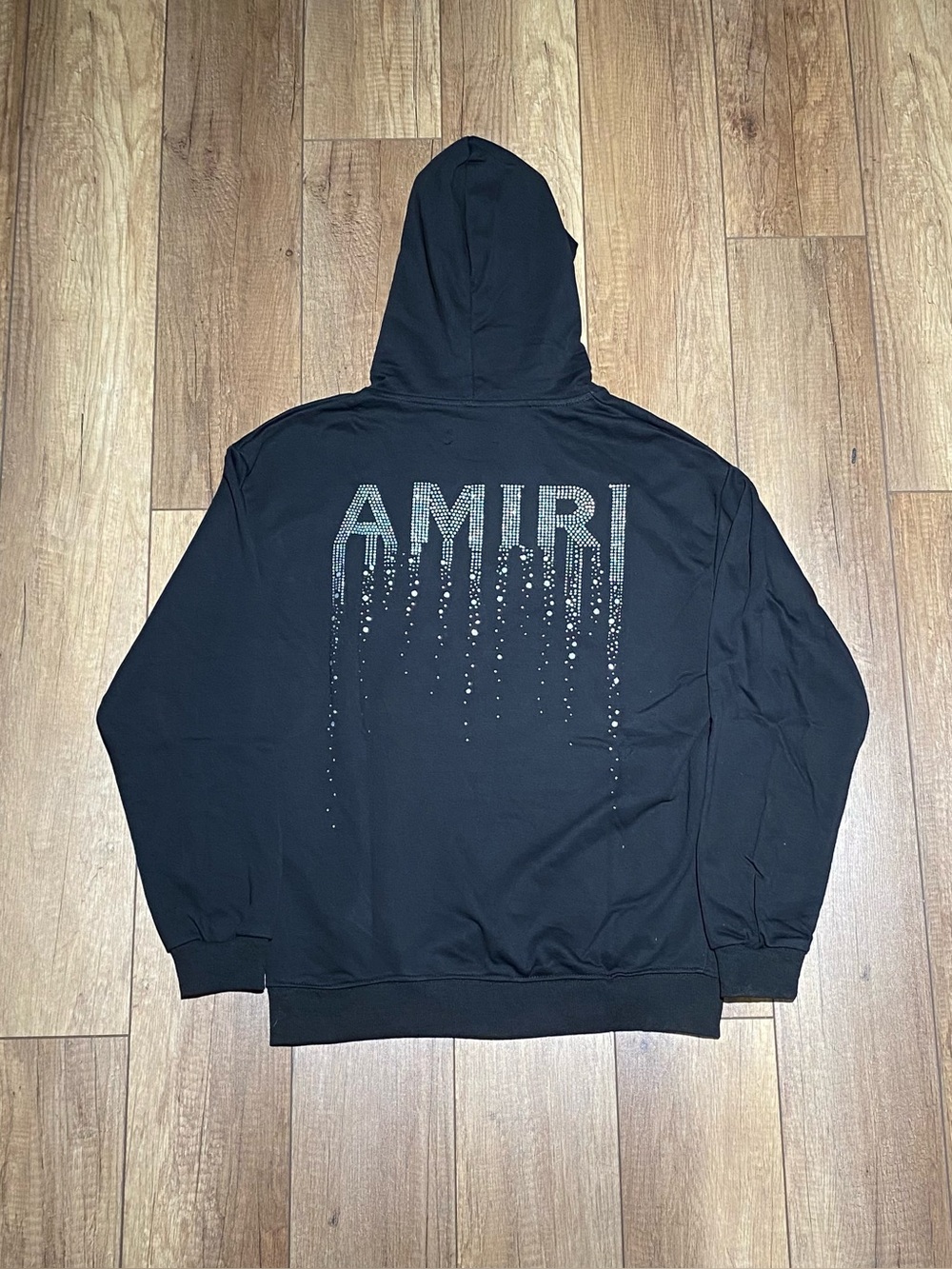 Amiri Mens Black Hoodie with Drip VVS Rhinestone Logo Brand New